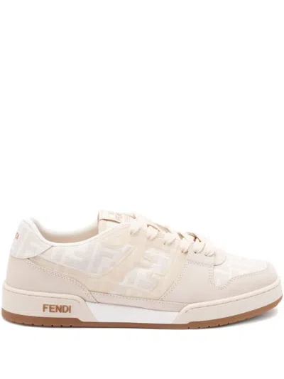 Fendi Ff Jacquard And Suede Match Sneakers Shoes In White