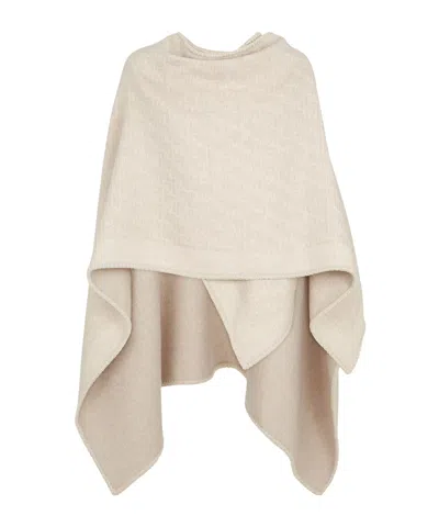 Fendi Ff Jacquard Asymmetric Poncho In Beige