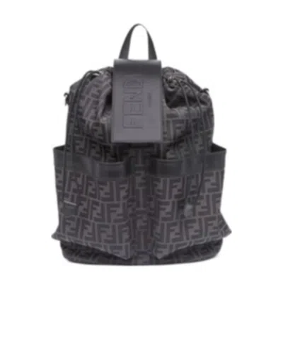 Fendi Ff Jacquard Backpack In Black