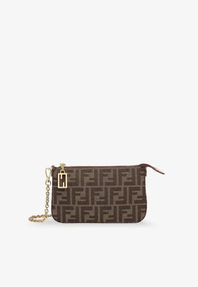 Fendi Ff Jacquard Baguette Crossbody Bag In Brown