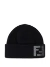 Fendi Men Black Wool Blend Beanie Hat In Black
