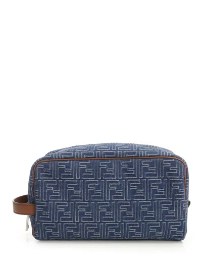 Fendi Ff Jacquard Beauty Case Small Leather Goods Blue