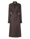 Fendi Silk Chess Ff Long Sleeve Midi Dress Dresses Brown In Brown