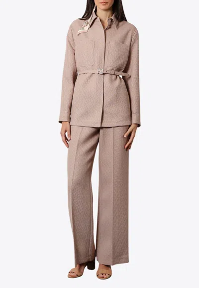 Fendi Ff Jacquard Belted Wool And Cashmere Jacket