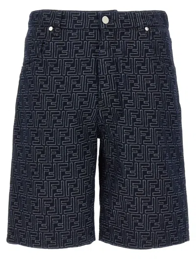 Fendi Ff Jacquard Bermuda Shorts In Blue
