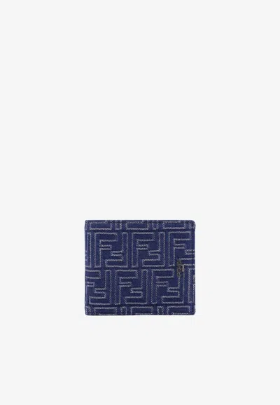 Fendi Ff Jacquard Bi-fold Wallet In Blue