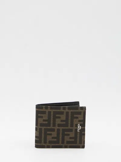 Fendi Ff Jacquard Bi-fold Wallet In Brown
