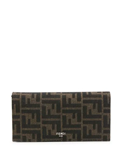 Fendi Ff-jacquard Bi-fold Wallet In Brown
