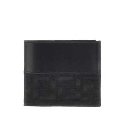 Fendi Ff Jacquard Bi-fold Wallet In Black