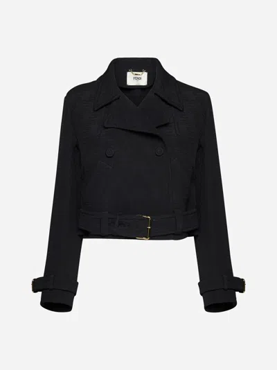 Fendi Ff-jacquard Biker Jacket In Black