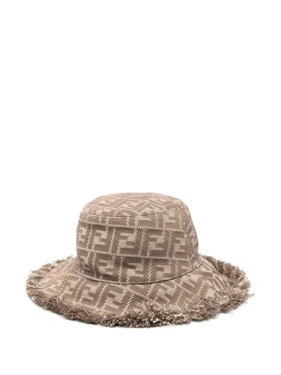 Fendi Ff Logo Jacquard Bucket Hat In Brown
