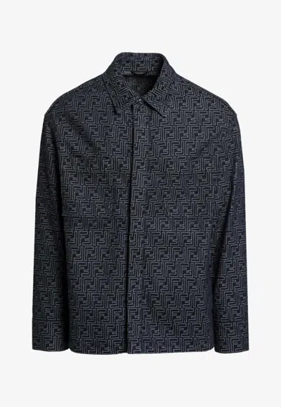 Fendi Ff Jacquard Buttoned Shirt In Blue