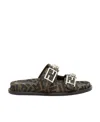 Fendi Ff-jacquard Canvas Slides In Black