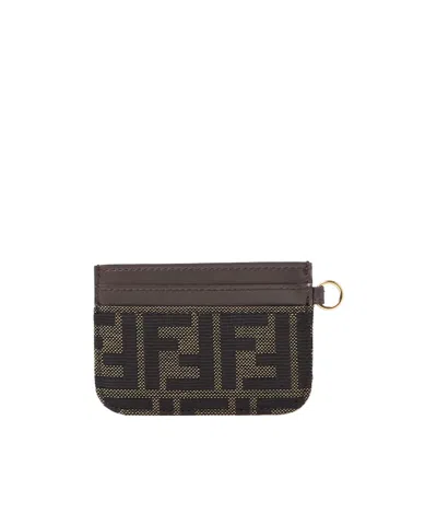 Fendi Ff Jacquard Card Case In Brown