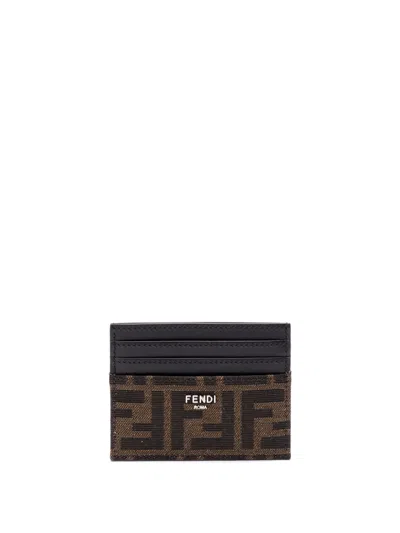 Fendi `ff Jacquard` Card Holder In Brown
