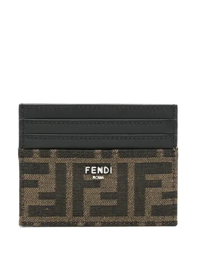 Fendi Ff Jacquard Card Holder In Brown