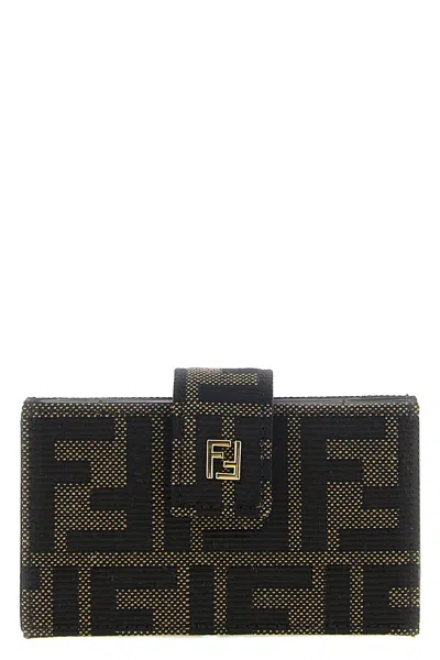 Fendi Ff Jacquard Card Holder In Brown
