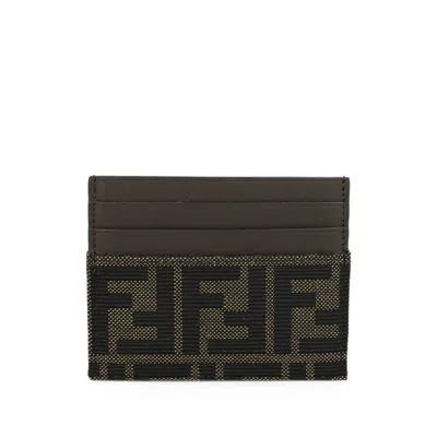 Fendi Ff Jacquard Card Holder In Brown/black