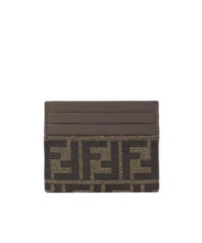 Fendi Ff Jacquard Card Holder In Brown