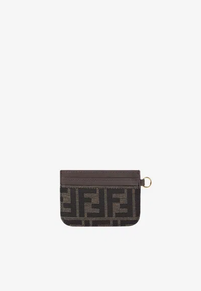 Fendi Ff Jacquard Cardholder In Brown