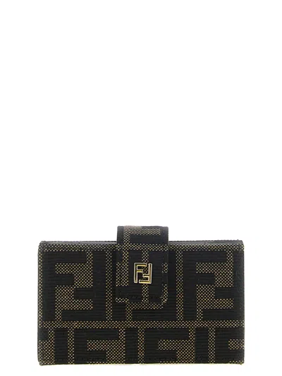 Fendi Ff Jacquard Cardholder In Brown
