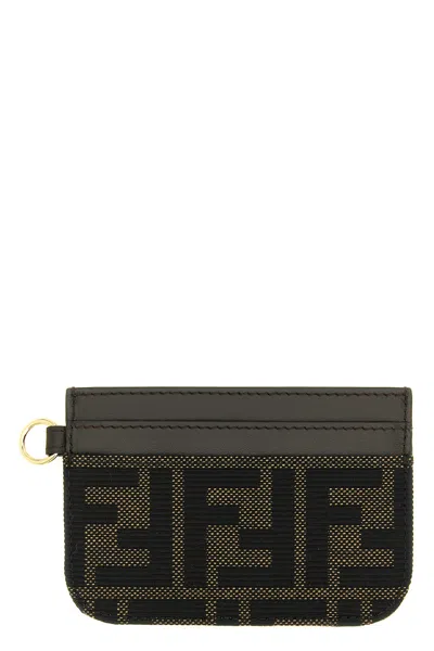 Fendi Ff Jacquard Cardholder In Brown