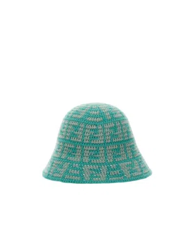 Fendi Ff Jacquard Cashmere Bell Hat In Green