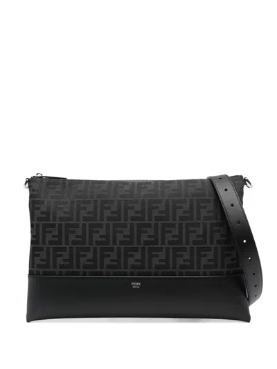 Fendi Ff Pattern Shoulder Bag In Black
