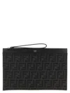 Fendi Men Grey Clutch With All-over Ff Motif In Fabric And Leather Man In Black