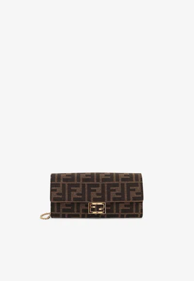 Fendi Ff Jacquard Continental Chain Clutch In Brown