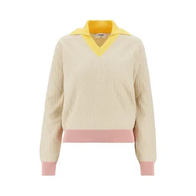 Fendi Ff Jacquard Cotton And Silk Sweater In Multi
