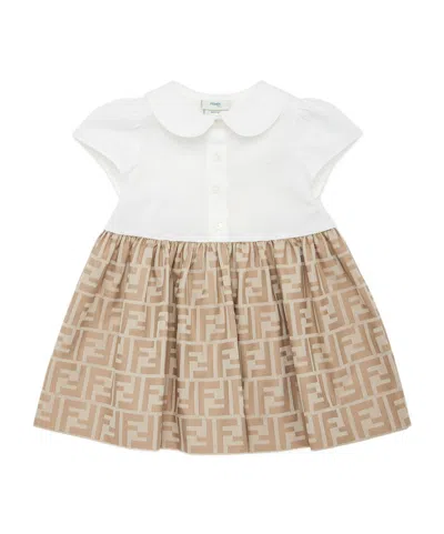 Fendi Ff-jacquard Cotton Dress In Nude