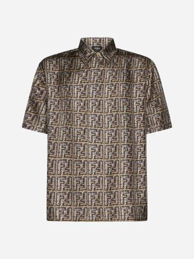 Fendi Ff Jacquard Cotton Shirt In Brown,multicolor