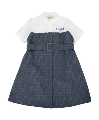 Fendi Ff-jacquard Cotton Shirtdress In Blue