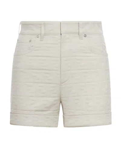 Fendi Ff-jacquard Cotton Shorts In White
