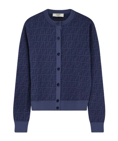 FENDI FENDI FF JACQUARD CREWNECK BUTTONED CARDIGAN
