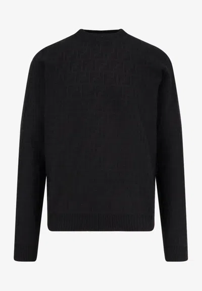 Fendi Ff Jacquard Crewneck Sweater In Black