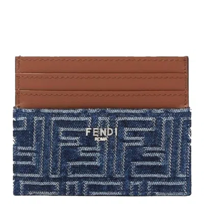 Fendi Ff Jacquard Denim Card Holder In ["blue","brown"]