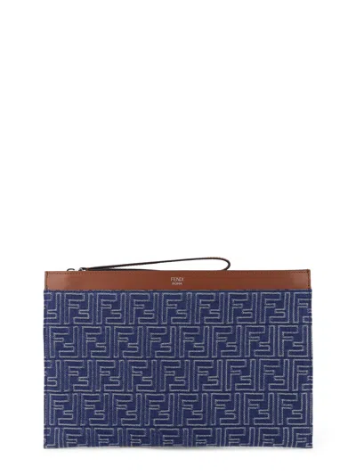FENDI FF JACQUARD DENIM CLUTCH
