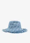 Fendi Ff Jacquard Denim Frayed Hat In Blue