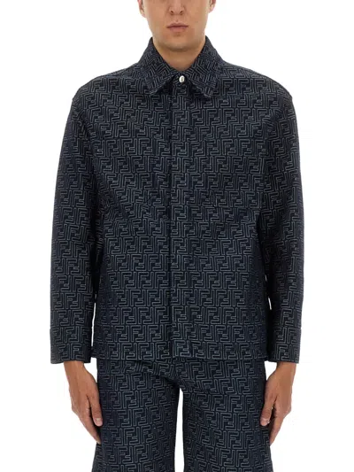 Fendi Ff Jacquard Denim Shirt In Blue