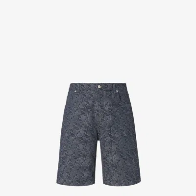 Fendi Ff Jacquard Denim Shorts In Blue