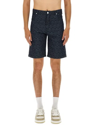 Fendi Ff Jacquard Denim Shorts In Black