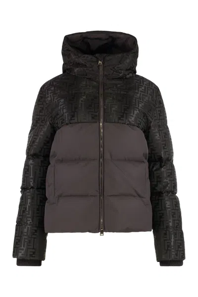 Fendi Ff Jacquard Down Jacket In Brown