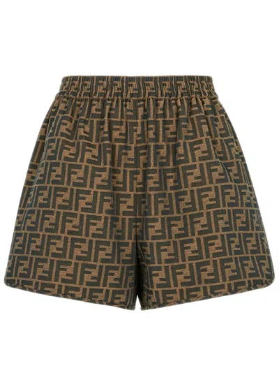 Fendi Ff Elastic Shorts In Brown