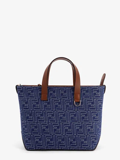 FENDI FF JACQUARD FABRIC AND LEATHER SHOPPING BAG