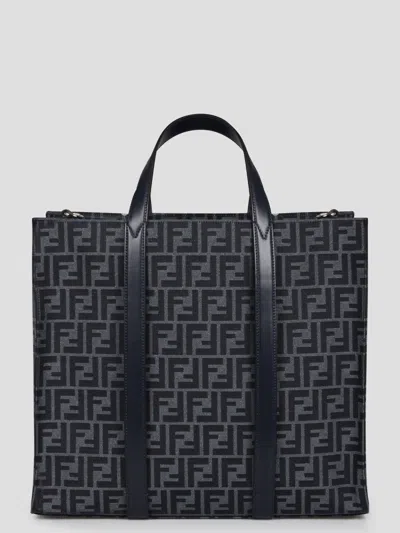 Fendi Ff Jacquard Fabric Bag In Black