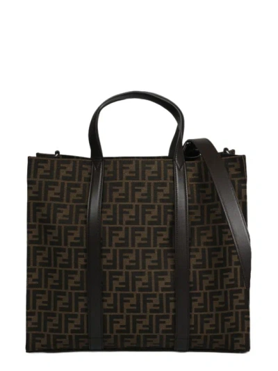 Fendi Ff Jacquard Fabric Bag In Brown