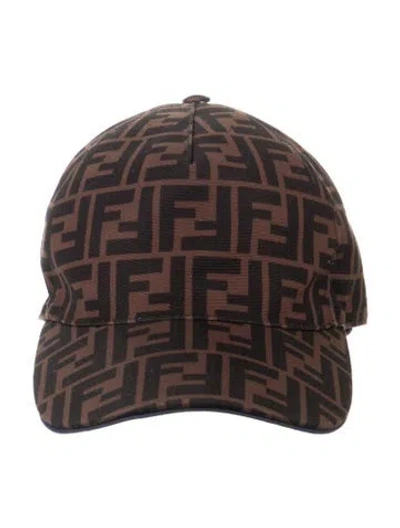 Pre-owned Fendi Ff Jacquard Fabric Baseball Cap In Brown