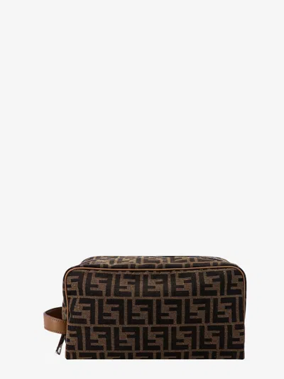 Fendi Ff Jacquard Fabric Beauty Case In Brown